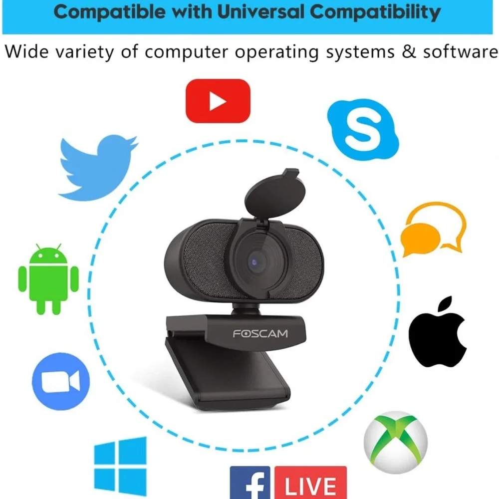Foscam 2K 4MP Webcam with Dual Noise Reduction Microphones